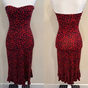 Diane von‎ Furstenberg Red Lip Print Silk Jersey Strapless Bodycon Godet Dress 4